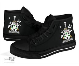 Irish Godley Coat of Arms Family Crest Ireland High Top Shoes (Women's/Men's) Black/ White Irish Shoes