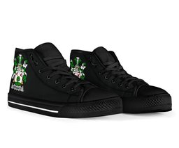 Irish Geraghty or McGarrity Coat of Arms Family Crest Ireland High Top Shoes (Women's/Men's) Black/ White Irish Shoes