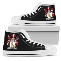 Irish Halie or O'Halie Coat of Arms Family Crest Ireland High Top Shoes (Women's/Men's) Black/ White Irish Shoes