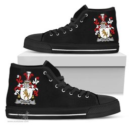 Irish Halie or O'Halie Coat of Arms Family Crest Ireland High Top Shoes (Women's/Men's) Black/ White Irish Shoes