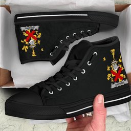 Irish Giggins Coat of Arms Family Crest Ireland High Top Shoes (Women's/Men's) Black/ White Irish Shoes