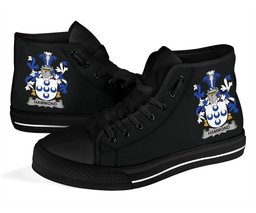 Irish Hammond Coat of Arms Family Crest Ireland High Top Shoes (Women's/Men's) Black/ White Irish Shoes