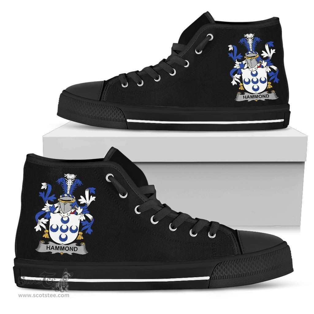 Irish Hammond Coat of Arms Family Crest Ireland High Top Shoes (Women's/Men's) Black/ White Irish Shoes