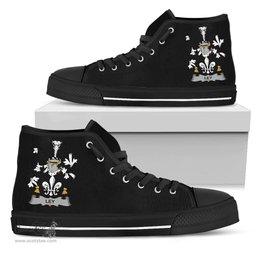 Irish Ley Coat of Arms Family Crest Ireland High Top Shoes (Women's/Men's) Black/ White Irish Shoes