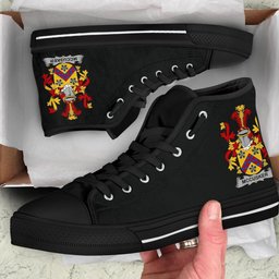 Irish McCusker or Cosker Coat of Arms Family Crest Ireland High Top Shoes (Women's/Men's) Black/ White Irish Shoes
