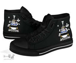 Irish Langley Coat of Arms Family Crest Ireland High Top Shoes (Women's/Men's) Black/ White Irish Shoes