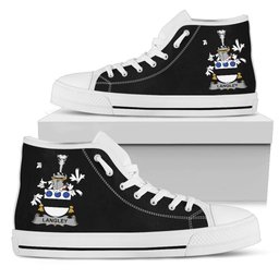 Irish Langley Coat of Arms Family Crest Ireland High Top Shoes (Women's/Men's) Black/ White Irish Shoes