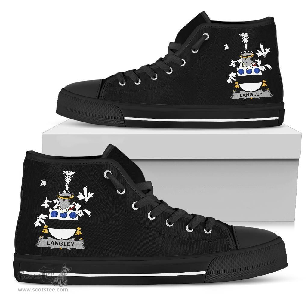 Irish Langley Coat of Arms Family Crest Ireland High Top Shoes (Women's/Men's) Black/ White Irish Shoes