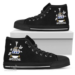 Irish Langley Coat of Arms Family Crest Ireland High Top Shoes (Women's/Men's) Black/ White Irish Shoes