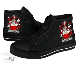 Irish Leeson Coat of Arms Family Crest Ireland High Top Shoes (Women's/Men's) Black/ White Irish Shoes