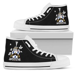 Irish Jackson Coat of Arms Family Crest Ireland High Top Shoes (Women's/Men's) Black/ White Irish Shoes