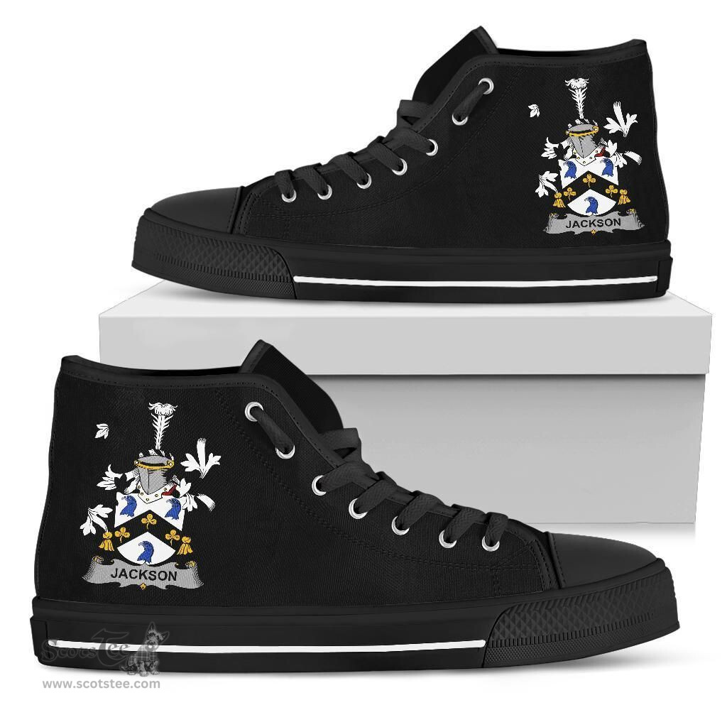 Irish Jackson Coat of Arms Family Crest Ireland High Top Shoes (Women's/Men's) Black/ White Irish Shoes