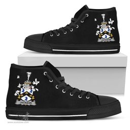 Irish Jackson Coat of Arms Family Crest Ireland High Top Shoes (Women's/Men's) Black/ White Irish Shoes
