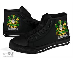 Irish McSweeney Coat of Arms Family Crest Ireland High Top Shoes (Women's/Men's) Black/ White Irish Shoes