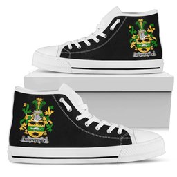 Irish McSweeney Coat of Arms Family Crest Ireland High Top Shoes (Women's/Men's) Black/ White Irish Shoes
