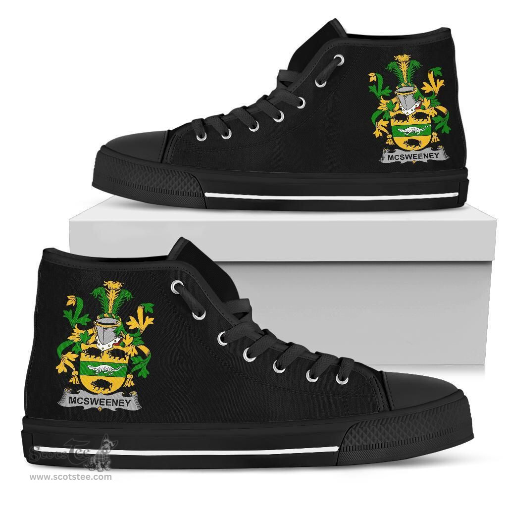 Irish McSweeney Coat of Arms Family Crest Ireland High Top Shoes (Women's/Men's) Black/ White Irish Shoes