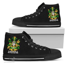 Irish McSweeney Coat of Arms Family Crest Ireland High Top Shoes (Women's/Men's) Black/ White Irish Shoes
