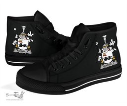 Irish Kennelly or O'Kineally Coat of Arms Family Crest Ireland High Top Shoes (Women's/Men's) Black/ White Irish Shoes
