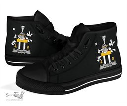 Irish Maginn or Ginn Coat of Arms Family Crest Ireland High Top Shoes (Women's/Men's) Black/ White Irish Shoes