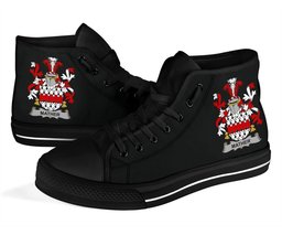 Irish Mather or Mathers Coat of Arms Family Crest Ireland High Top Shoes (Women's/Men's) Black/ White Irish Shoes