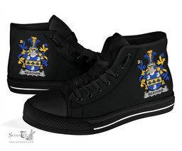 Irish Meacham Coat of Arms Family Crest Ireland High Top Shoes (Women's/Men's) Black/ White Irish Shoes