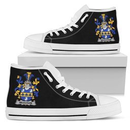 Irish Meacham Coat of Arms Family Crest Ireland High Top Shoes (Women's/Men's) Black/ White Irish Shoes