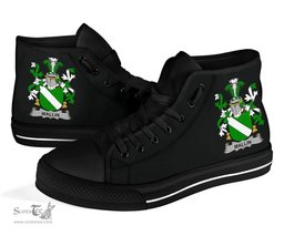 Irish Mallin or O'Mallan Coat of Arms Family Crest Ireland High Top Shoes (Women's/Men's) Black/ White Irish Shoes