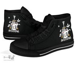 Irish McNally Coat of Arms Family Crest Ireland High Top Shoes (Women's/Men's) Black/ White Irish Shoes