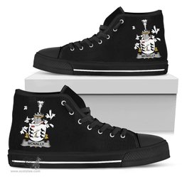 Irish McNally Coat of Arms Family Crest Ireland High Top Shoes (Women's/Men's) Black/ White Irish Shoes
