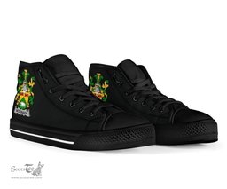 Irish McDonagh or McDonogh Coat of Arms Family Crest Ireland High Top Shoes (Women's/Men's) Black/ White Irish Shoes