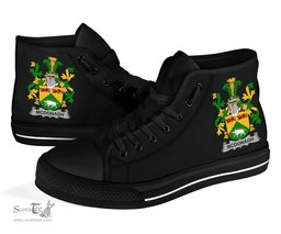 Irish McDonagh or McDonogh Coat of Arms Family Crest Ireland High Top Shoes (Women's/Men's) Black/ White Irish Shoes
