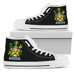 Irish McDonagh or McDonogh Coat of Arms Family Crest Ireland High Top Shoes (Women's/Men's) Black/ White Irish Shoes