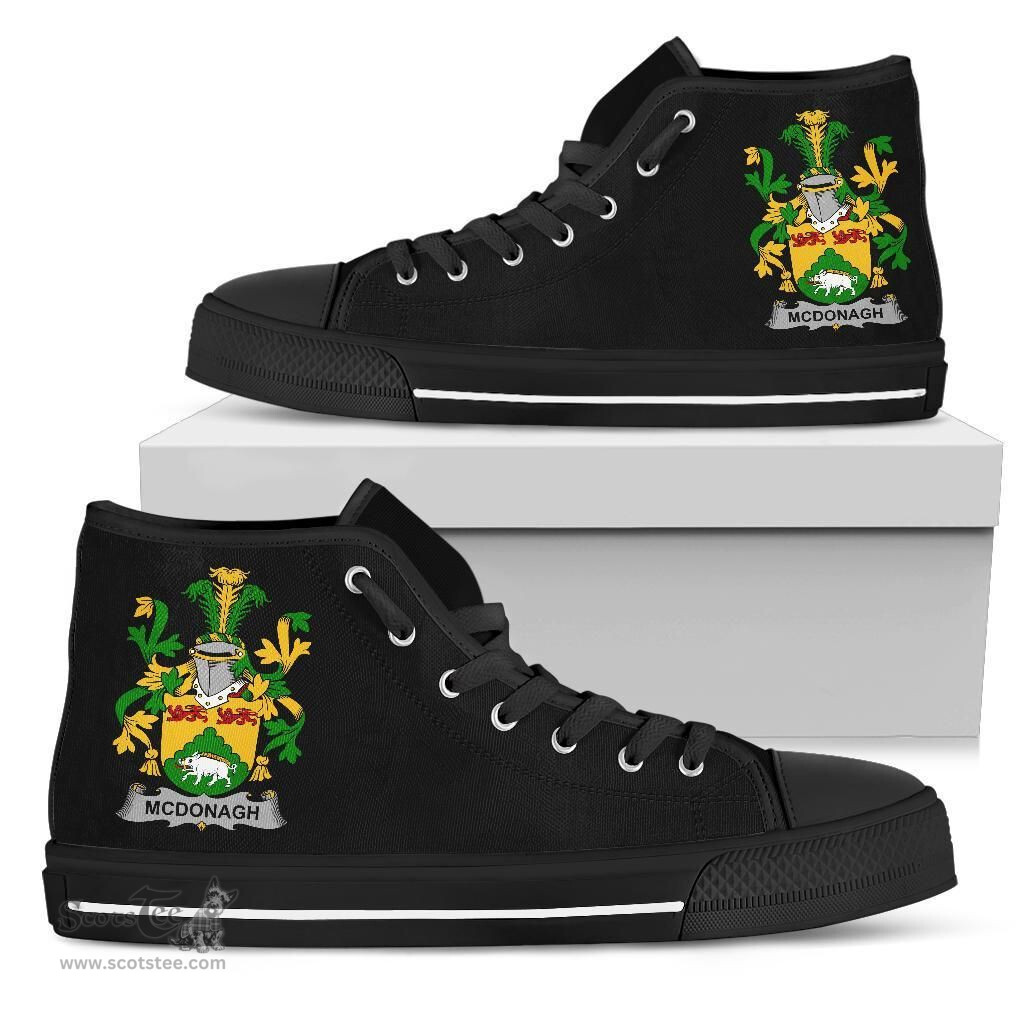 Irish McDonagh or McDonogh Coat of Arms Family Crest Ireland High Top Shoes (Women's/Men's) Black/ White Irish Shoes