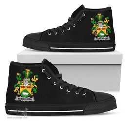 Irish McDonagh or McDonogh Coat of Arms Family Crest Ireland High Top Shoes (Women's/Men's) Black/ White Irish Shoes