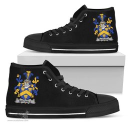 Irish Mitchell Coat of Arms Family Crest Ireland High Top Shoes (Women's/Men's) Black/ White Irish Shoes