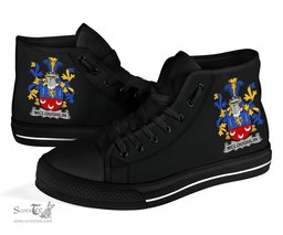 Irish McLoughlin or Loughlin Coat of Arms Family Crest Ireland High Top Shoes (Women's/Men's) Black/ White Irish Shoes