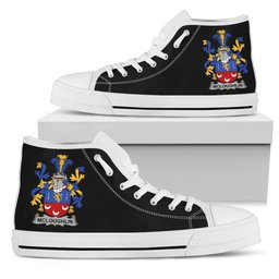 Irish McLoughlin or Loughlin Coat of Arms Family Crest Ireland High Top Shoes (Women's/Men's) Black/ White Irish Shoes