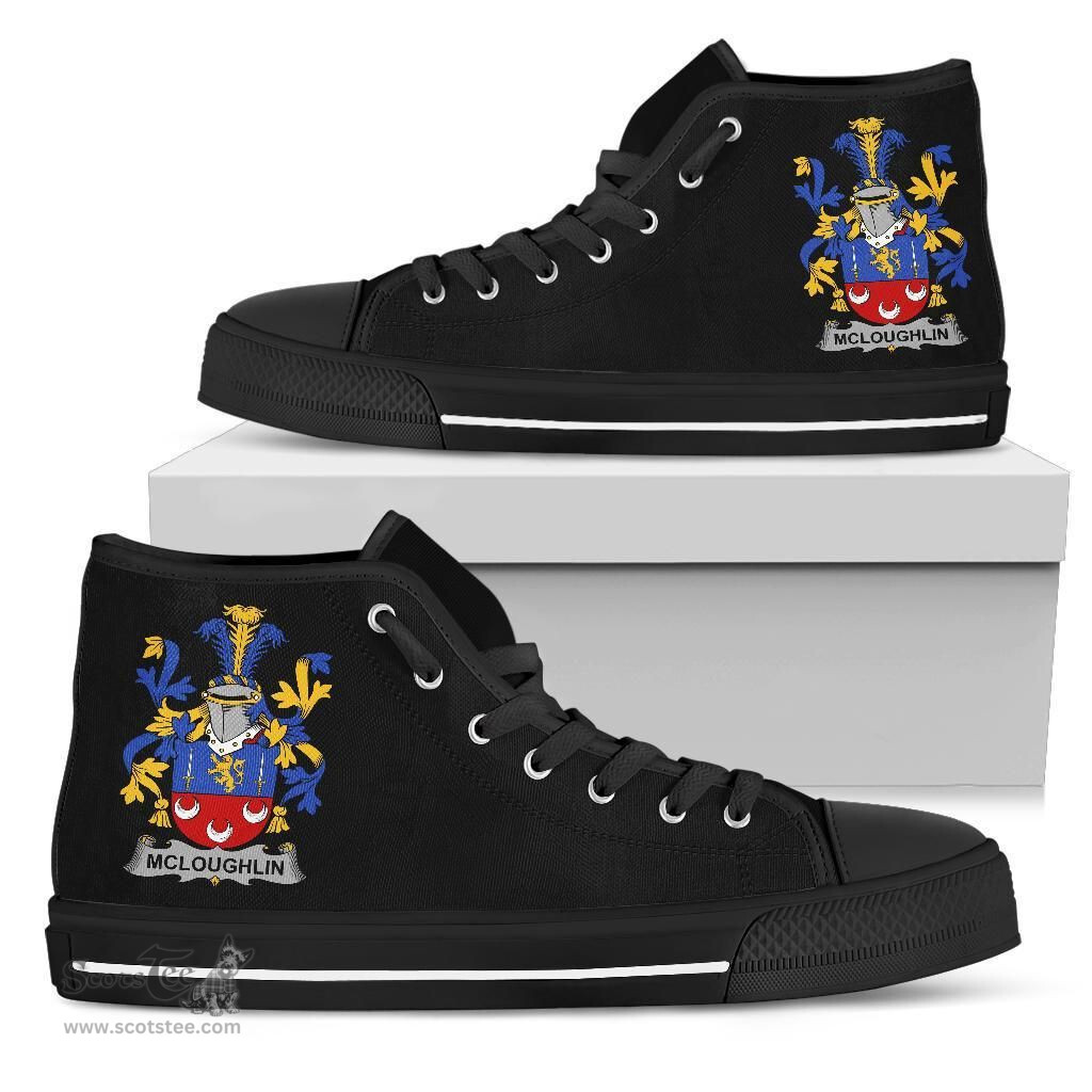 Irish McLoughlin or Loughlin Coat of Arms Family Crest Ireland High Top Shoes (Women's/Men's) Black/ White Irish Shoes