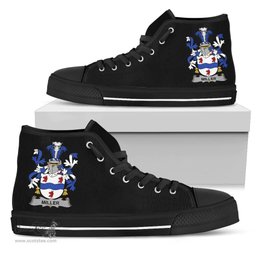 Irish Miller Coat of Arms Family Crest Ireland High Top Shoes (Women's/Men's) Black/ White Irish Shoes