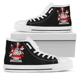 Irish Lucas or Luke Coat of Arms Family Crest Ireland High Top Shoes (Women's/Men's) Black/ White Irish Shoes