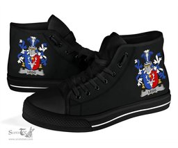 Irish Legg or Legge Coat of Arms Family Crest Ireland High Top Shoes (Women's/Men's) Black/ White Irish Shoes
