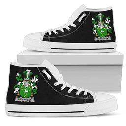 Irish Hennessy or O'Hennessy Coat of Arms Family Crest Ireland High Top Shoes (Women's/Men's) Black/ White Irish Shoes