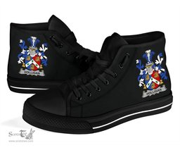 Irish Holligan or O'Halligan Coat of Arms Family Crest Ireland High Top Shoes (Women's/Men's) Black/ White Irish Shoes