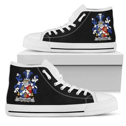 Irish Holligan or O'Halligan Coat of Arms Family Crest Ireland High Top Shoes (Women's/Men's) Black/ White Irish Shoes