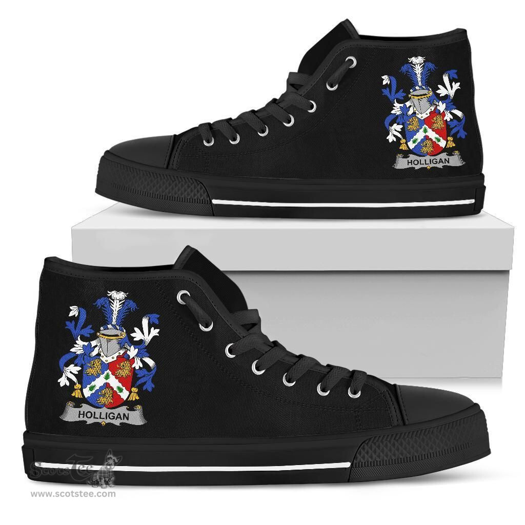 Irish Holligan or O'Halligan Coat of Arms Family Crest Ireland High Top Shoes (Women's/Men's) Black/ White Irish Shoes