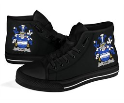 Irish Kyne or O'Kyne Coat of Arms Family Crest Ireland High Top Shoes (Women's/Men's) Black/ White Irish Shoes