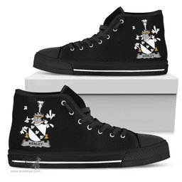 Irish Kenley Coat of Arms Family Crest Ireland High Top Shoes (Women's/Men's) Black/ White Irish Shoes