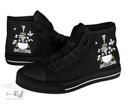 Irish Misset Coat of Arms Family Crest Ireland High Top Shoes (Women's/Men's) Black/ White Irish Shoes