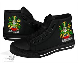 Irish Heffernan or O'Heffernan Coat of Arms Family Crest Ireland High Top Shoes (Women's/Men's) Black/ White Irish Shoes