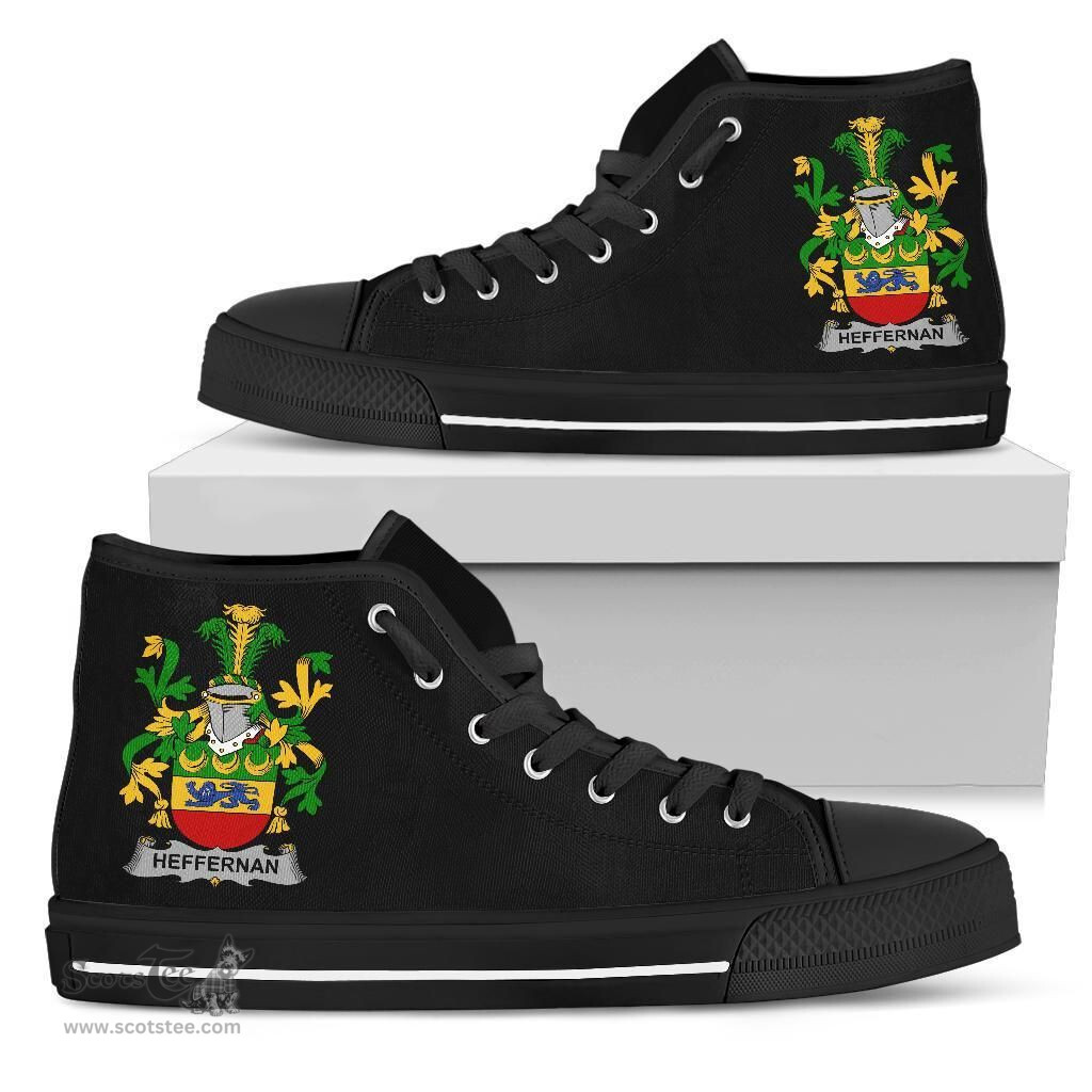 Irish Heffernan or O'Heffernan Coat of Arms Family Crest Ireland High Top Shoes (Women's/Men's) Black/ White Irish Shoes